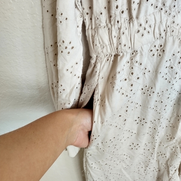 Free People Jumpsuit Set The Tone Utility Ivory Eyelet Lace  Elastic sz 10 - Picture 10 of 14